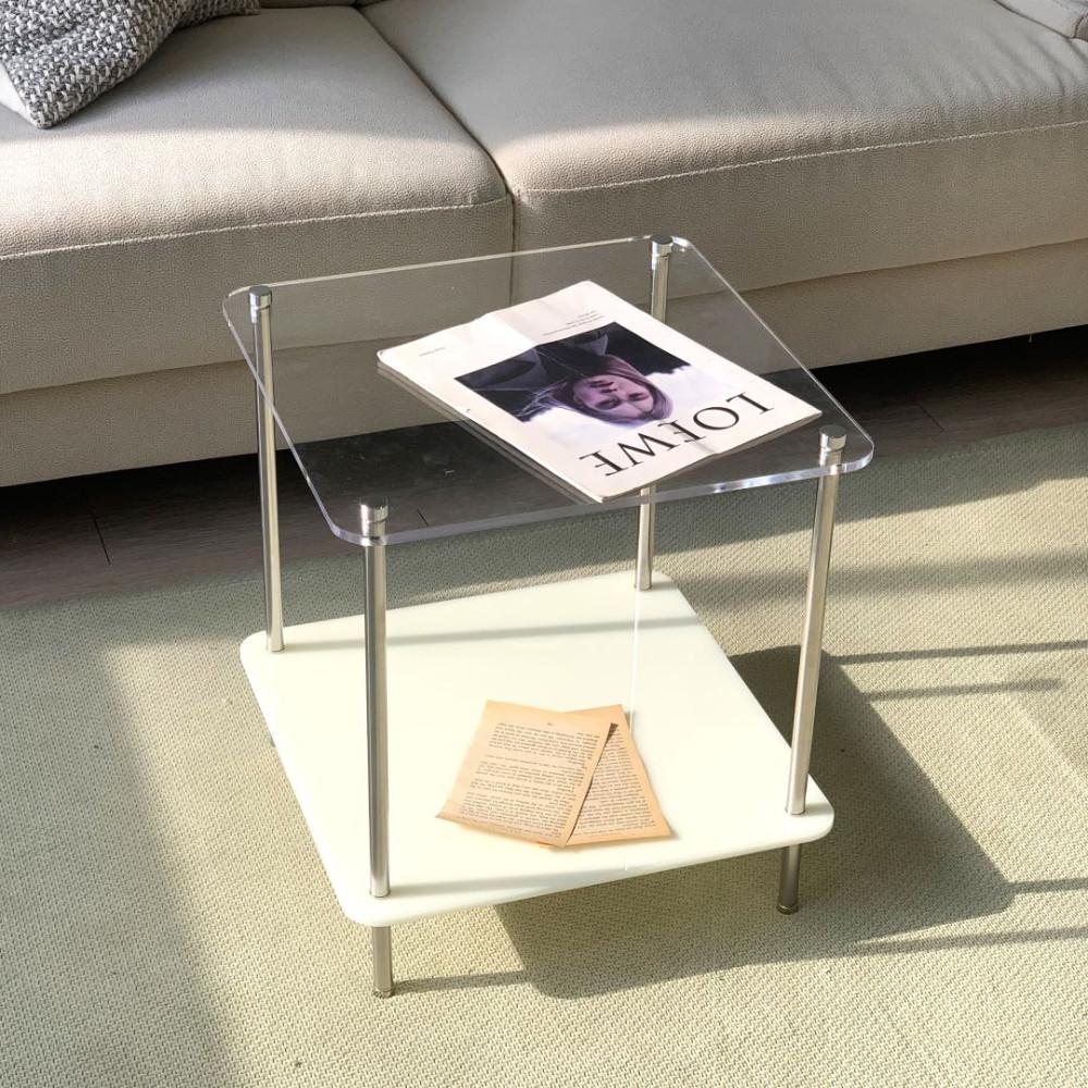 비햅핀 2단 사이드테이블 미드센츄리 모던 미니 거실 쇼파 테이블 모듈 투명 아크릴