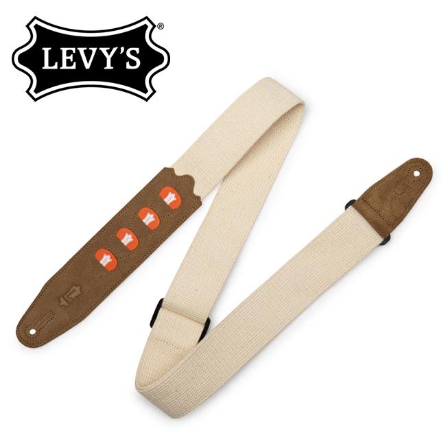Levys - Natural Cotton Pick Holder Guitar Strap (MC2PH-NAT)