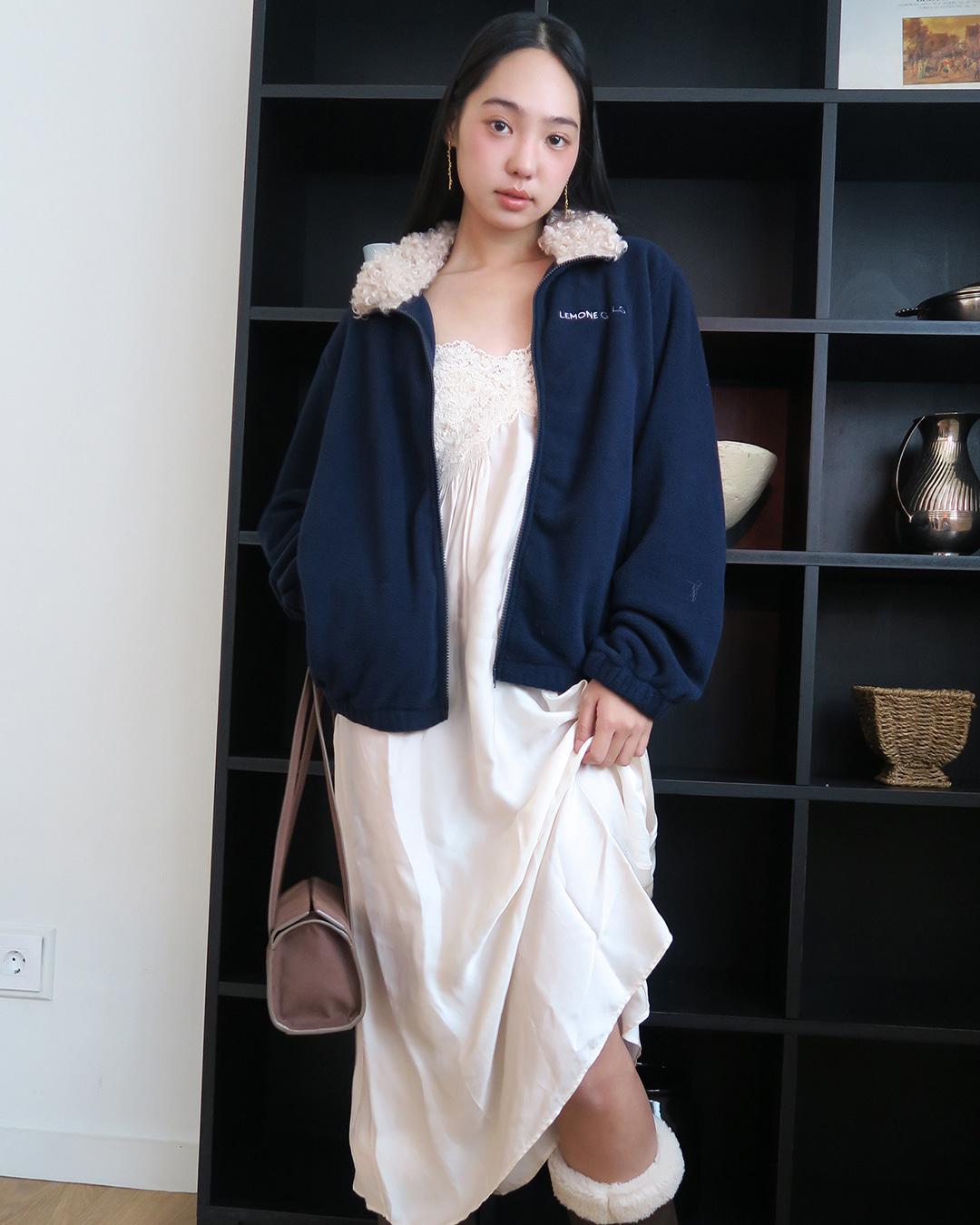 [Pre-Order] Fur Puff Fleece Jacket - Navy