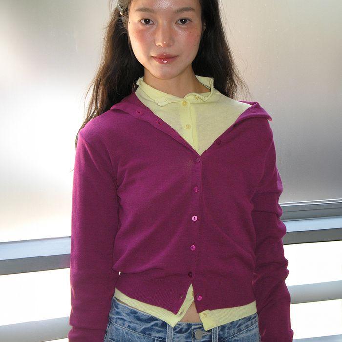 BACK LABEL SLIMFIT KNIT CARDIGAN PURPLE