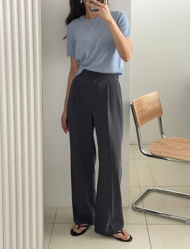 덴버 뒷 밴딩 찰랑 핀턱 와이드 일자 롱 슬랙스 여름 여자 여성 바지