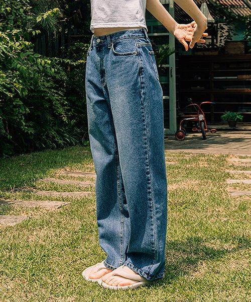 여성 세미 로우웨이스트 와이드 진 중청