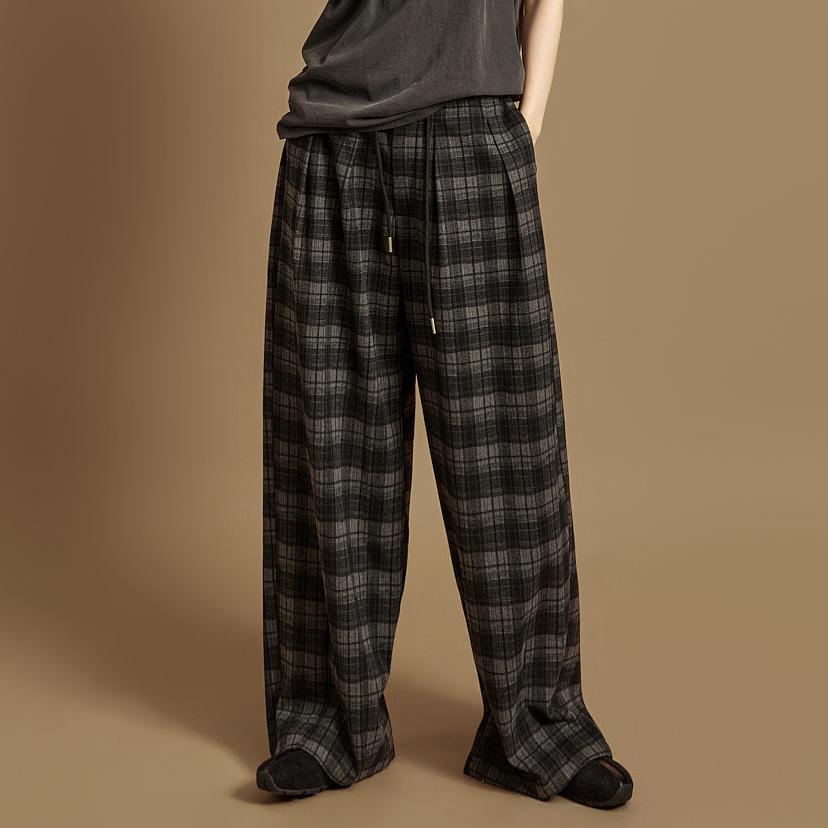 P3674 체크 와이드 팬츠
