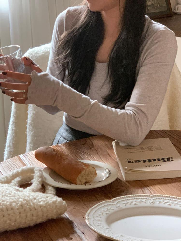 브레드 앙고라 베너 티 핑거 홀 워머 기본 베이직 물결 레이어드 티셔츠