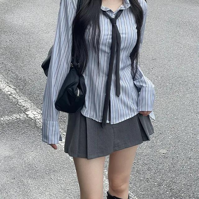 [2월중순입고예정] 긱시크 블루 스트라이프 셔츠