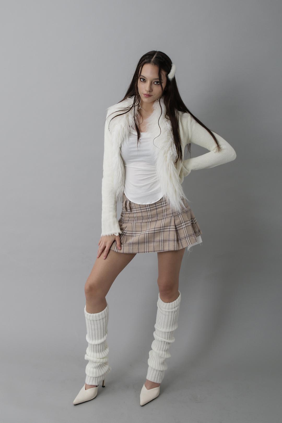 CHECK PLEATS SK (BEIGE)