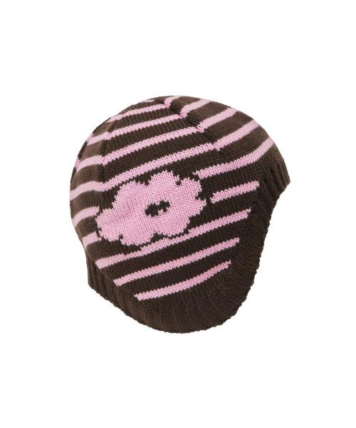 HOLIDAY FLORAL EARFLAP BEANIE brown
