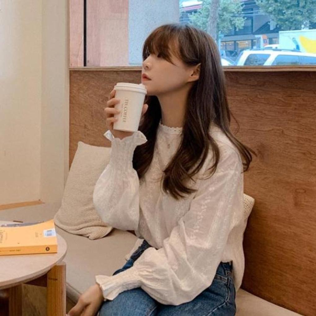 여성 가을 데일리 러블리 레이스 블라우스