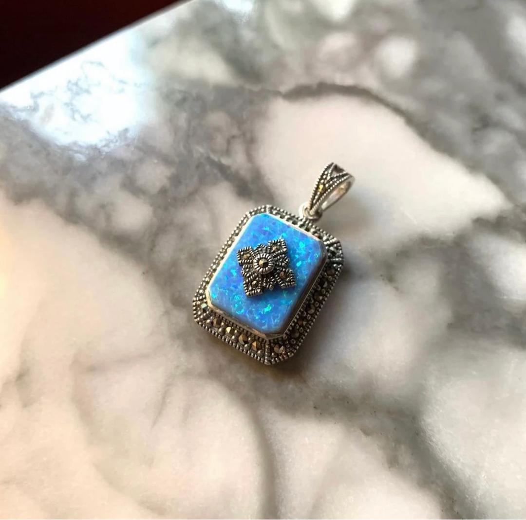 synthetic Australian opal & marcasite pendant