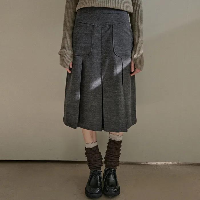 FOG PLEATS SKIRT   [ CHARCOAL ]