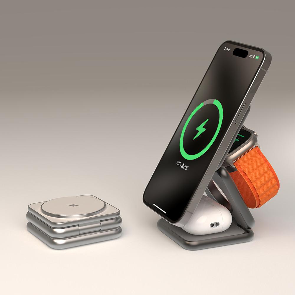 레드빈 더베러 3in1 무선충전기 P1 프로 접이식 맥세이프 아이폰 에어팟 애플워치 호환 : 레드빈