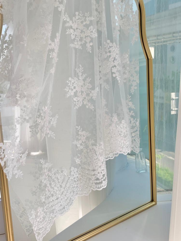 [망사] 백아이보리 트윙클 자수 엔틱레이스 드레스 원단, 스커트, 커튼 원단 1마