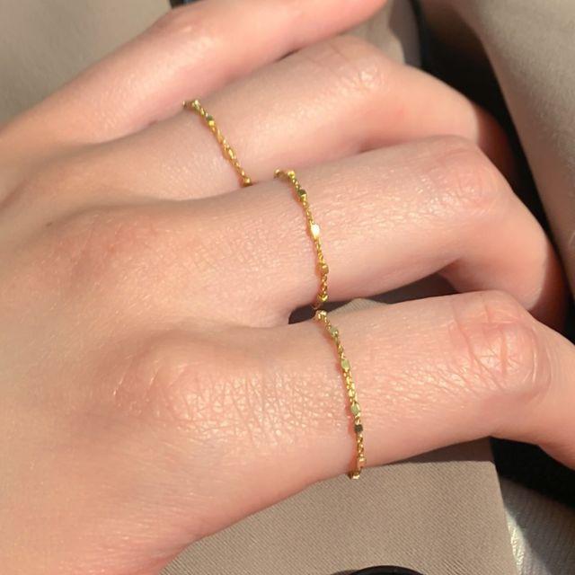 SILVER925 심플 사각 볼 체인 레이어드 로즈골드 실 반지 24 (3 color)