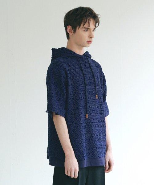 레이어드 반팔 후디 (네이비)