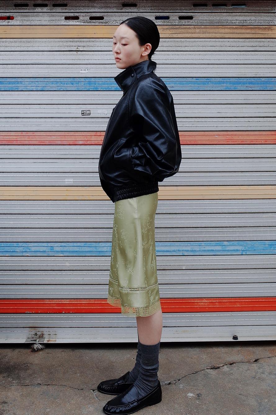 [예약 배송] Floral Satin Lace Skirt_Moss Green