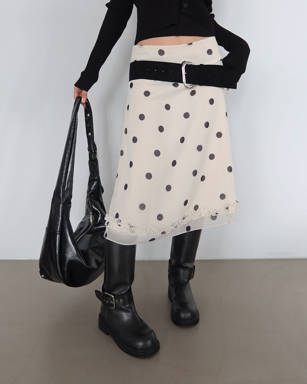딜라잇제이 도트 프릴 미디 스커트 (사계절🍂 땡땡이 레이어드 프릴)