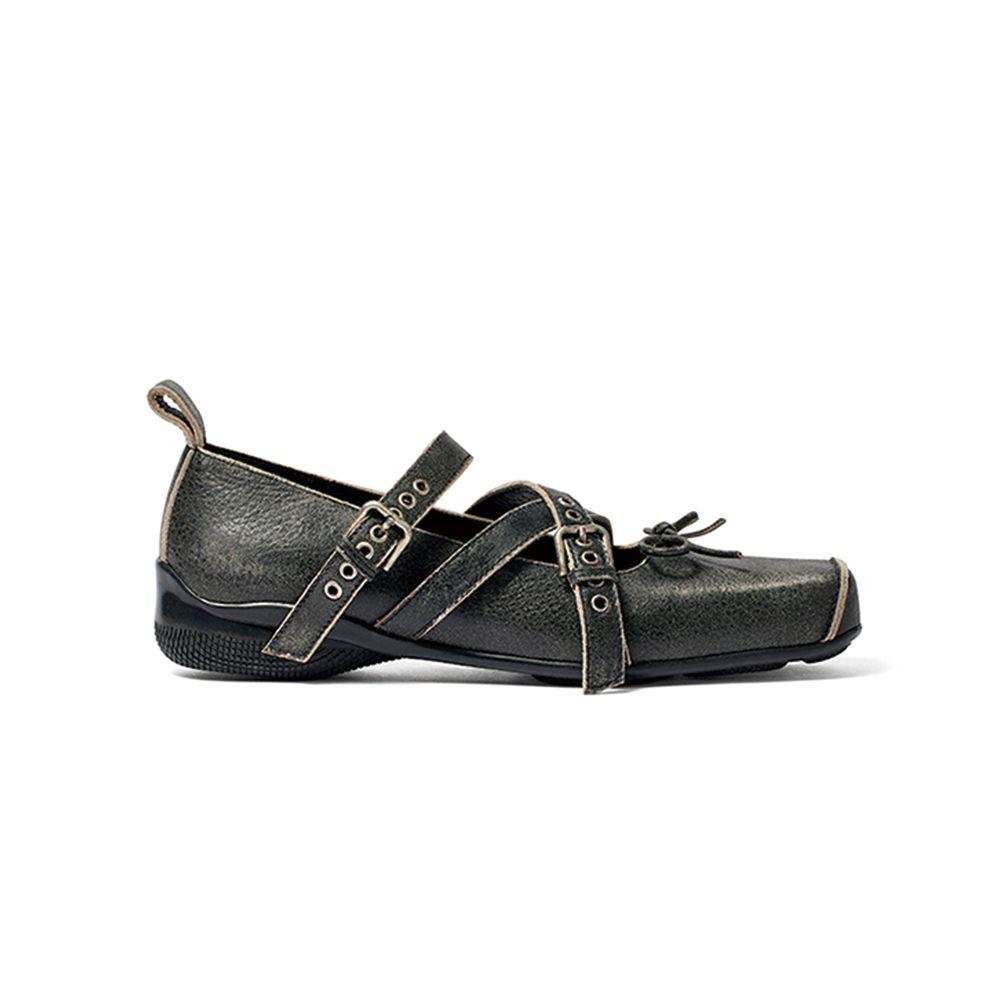 CROSS BUCKLE BALLET FLATS, CHARCOAL