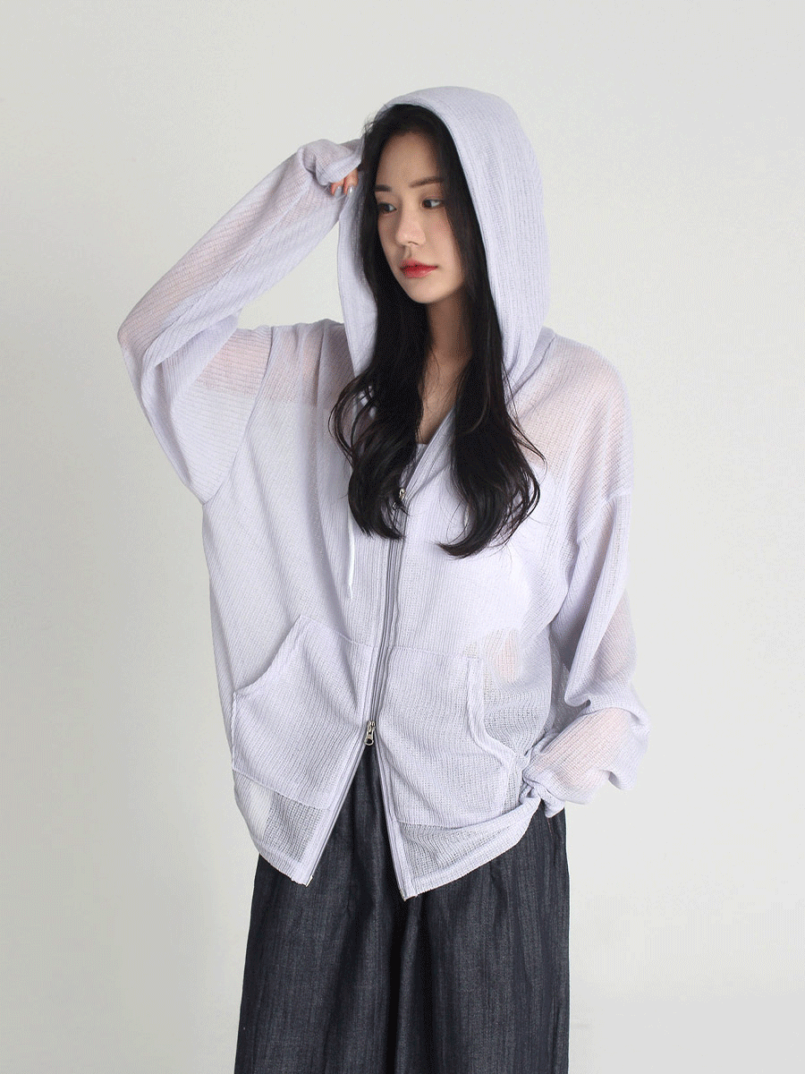 데이앤코드 [UNISEX] 썸머 시스루 루즈 오버 투웨이 후드집업