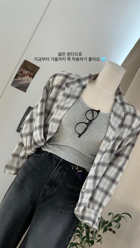 (문의폭주) 라방 체크 셔츠 (아이,네이비)