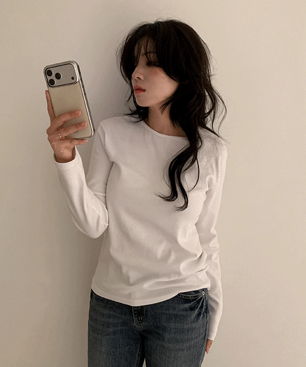 [모찌💕] [라운드넥/유넥] 올데이 모달 라운드넥 유넥 슬림 긴팔티  레이어드 슬림핏 기본티 무지티 이너티 면티 봄 간절기 티셔츠