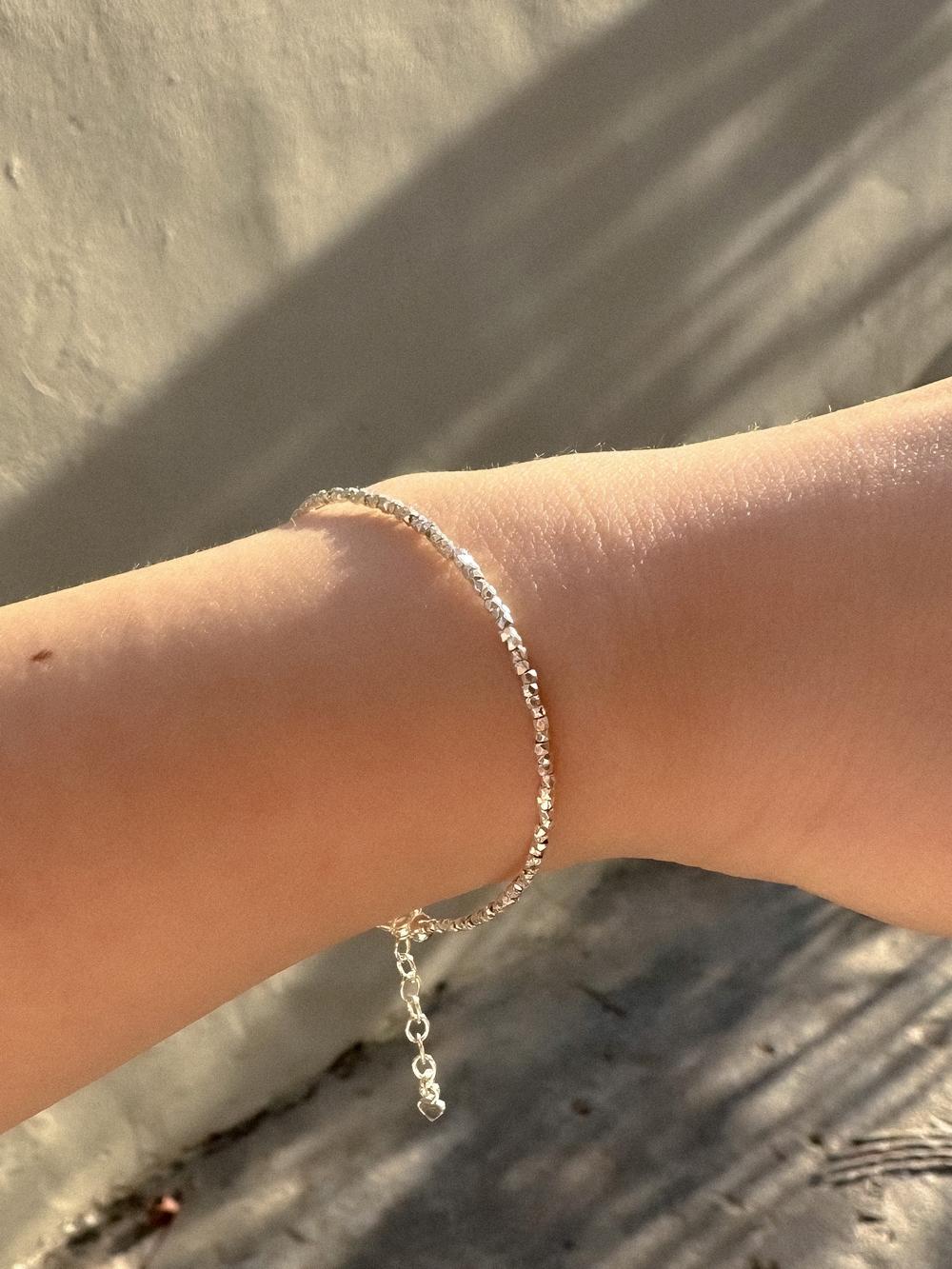 실버925 미니 컷팅 비즈 볼 레이어드 팔찌