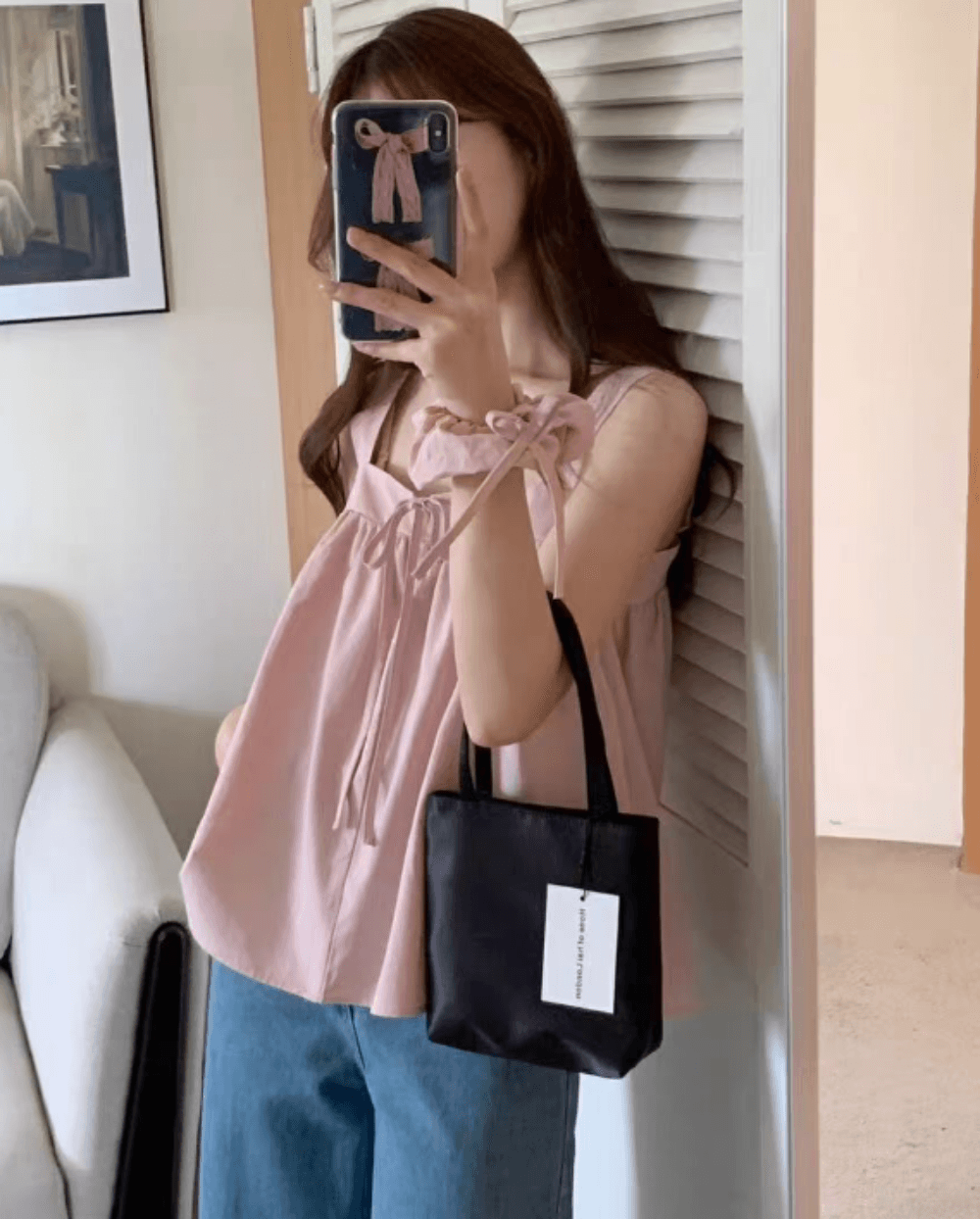 와이베이지 머리끈set 스퀘어넥 플레어 민소매 나시 뷔스티에 민소매 여름 리본 셔링 면 블라우스