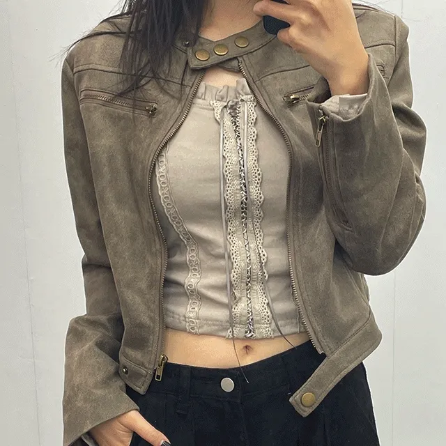 *유사품주의🔥단독판매*라이더 노카라 레더 브라운 자켓