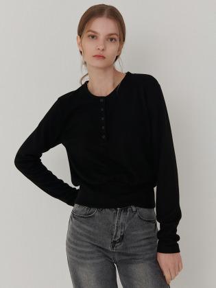 BUTTON RIBBED SWEATSHIRT BLACK