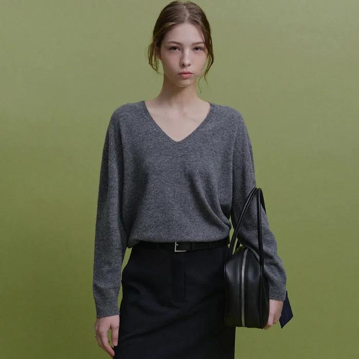 Lei Wool V-neck Knit (Charcoal)
