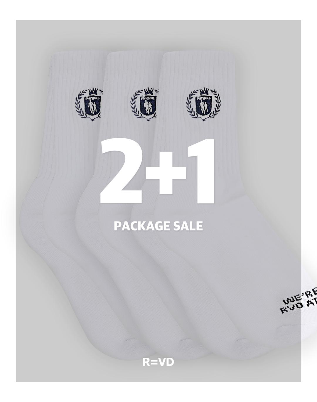 [2+1 Package] (College Campaign) 알브이디 클래식 자수 크루삭스 (화이트)