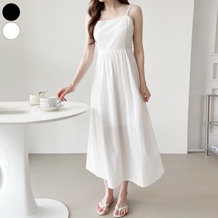 [라스트찬스]가비진 여성용 시원한 스퀘어넥 끈조절 가능 뷔스티에 A라인 민소매 플레어 나시 원피스 홀터넥 롱 원피스