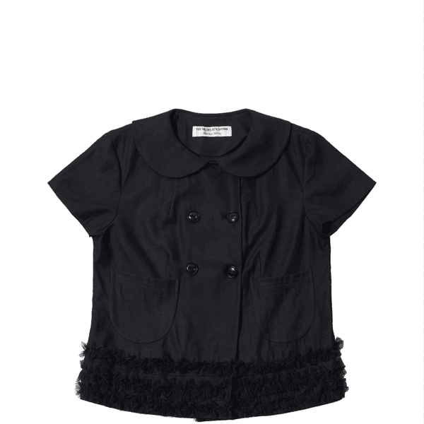THREE-LAYER RUFFLE SHORT-SLEEVED TOP (BLACK)