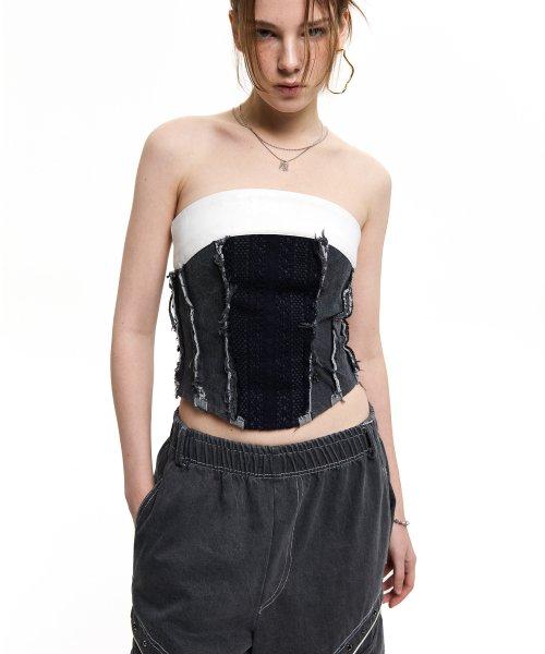 DENIM & KNIT BUSTIER - GRAY