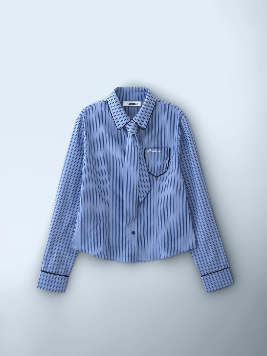 Blue Hour Stripe Lace Tie Shirt Blue