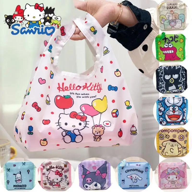 카와이 산리오스 헬로키티 접이식 쇼핑백, 시나모롤 멜로디, 재사용 가능한 숄더팩, 휴대용 식료품 배낭