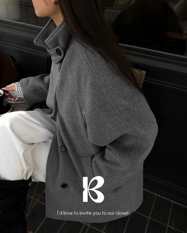 베이델리 [MADE/울50%]홀스 하이넥 미디 코트