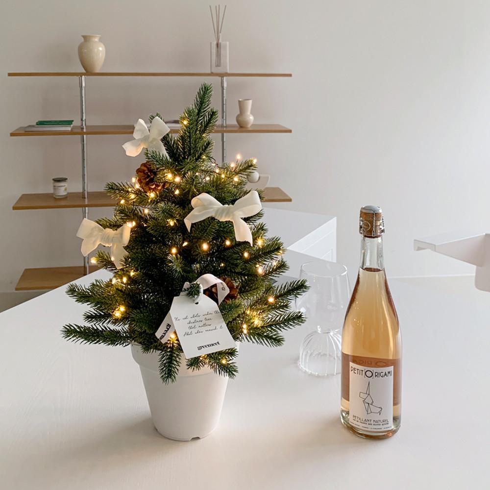 PE100 최고급 미니트리 테이블 탁상용 소형트리 크리스마스선물 벨벳리본 집들이 소품 세트