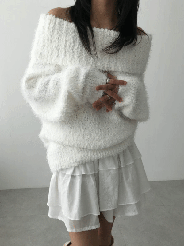 [연말룩/주문폭주] Snow off shoulder knit (white, gray) *4~7일소요