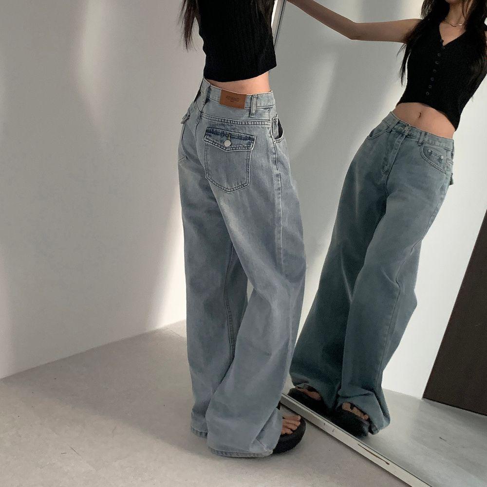 잇쇼제이 [뒷라인포인트/포켓] 4컬러 드로우 뒷포켓 와이드 데님팬츠