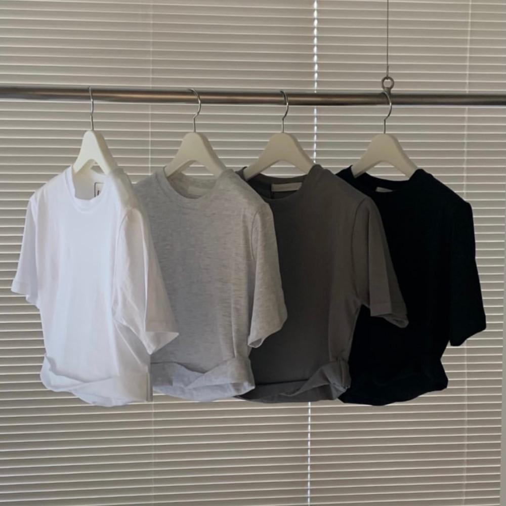 컷팅 롤업 언발 크롭 반팔 티셔츠 4color