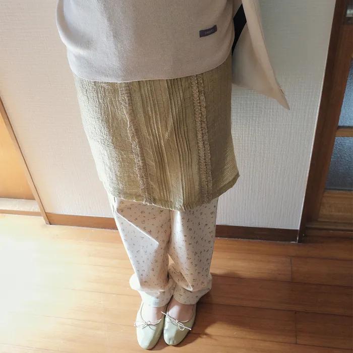 LACE PINTUCK MIDI SKIRT SAND