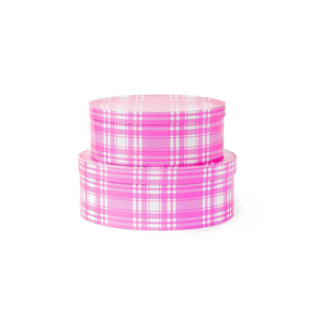 Pink Tartan Oval Paper Box - 2size, 종이 오발 셰이커박스