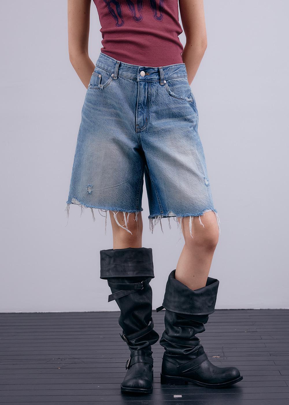 (w) Cut edge half denim_blue