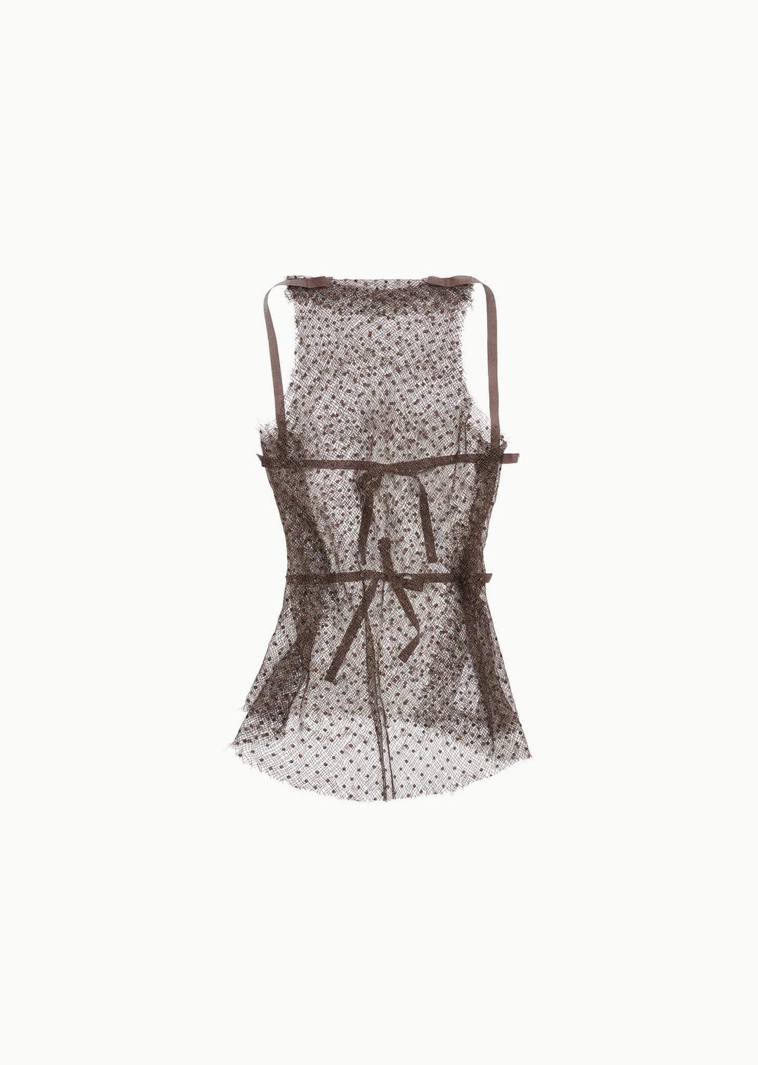 dots emb. tulle bib top, copper