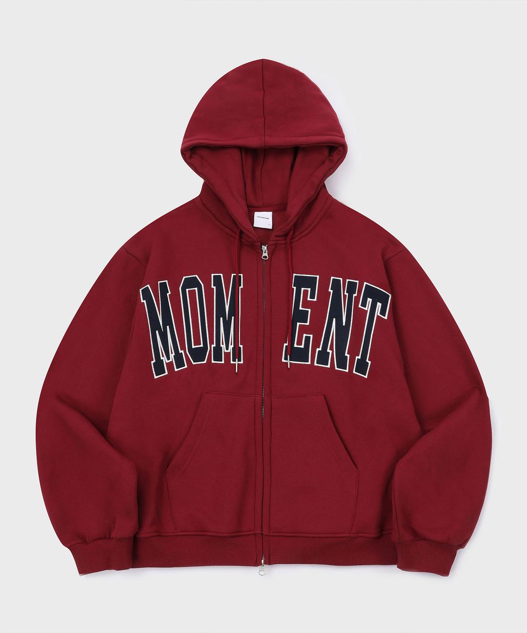 [기모] 모먼트 후드 집업_버건디