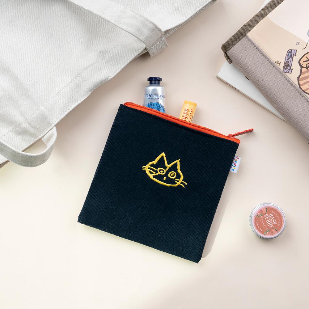 코듀로이 플랫 파우치_네이비