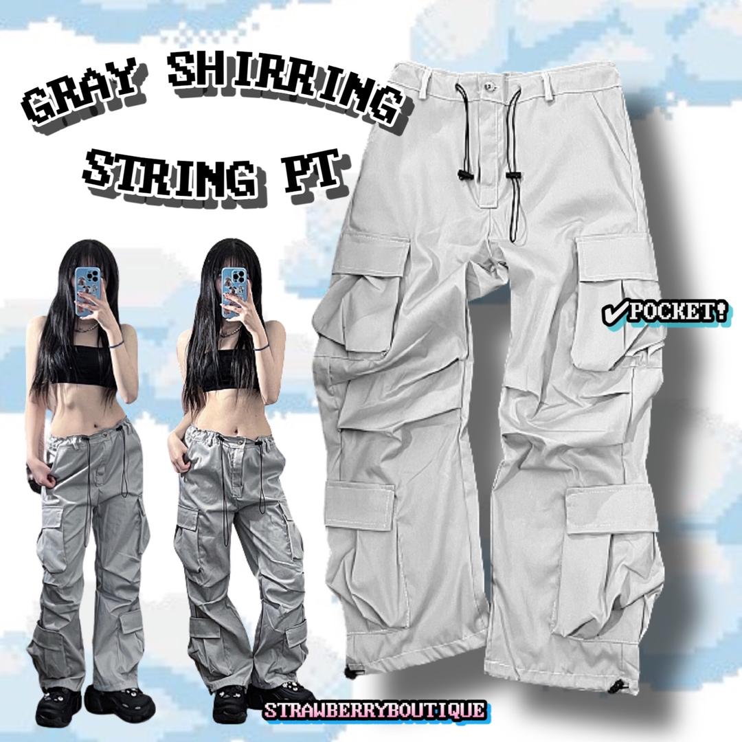 그레이 셔링 스트링 팬츠