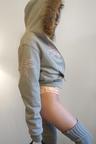 Fur Trimming Hooded Zip-Up Melange Gray