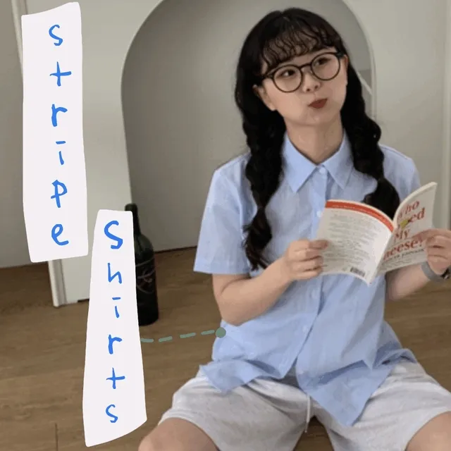 [ 원픽💙 ] 스트라이프 잔줄무늬 카라 반팔셔츠 4color