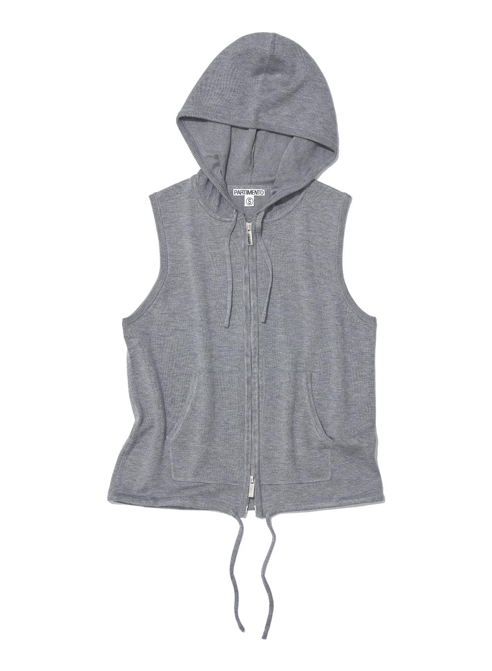 [WOMEN] HOODED ZIP-UP KNIT VEST_MELANGE